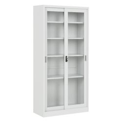 Метален шкаф Carmen CR-1002 GR с плъзгащи се стъклени врати - 900x400x1850mm, сив