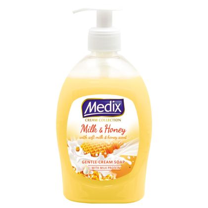 Кремообразен течен сапун за ръце с помпа MEDIX DERMA CARE - Milk and Honey, 400ml