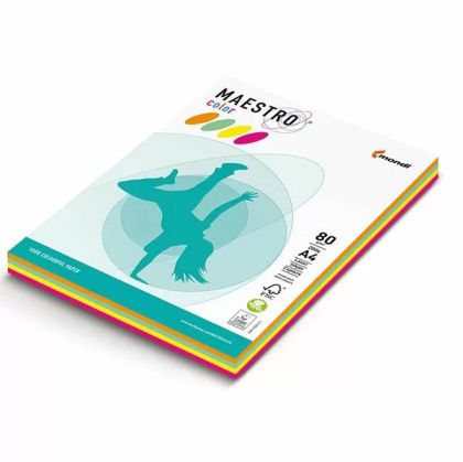 Цветен картон микс Maestro Color - жълт, розов, зелен и син пастел, A4, 4x10л. 160g/m2