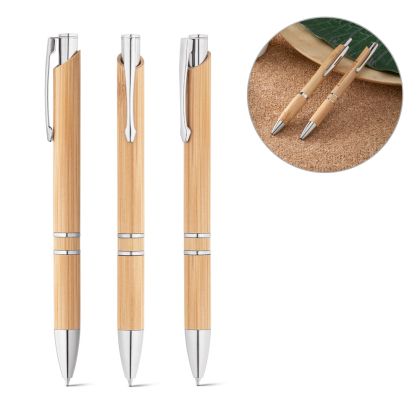 BETA BAMBOO. Бамбукова химикалка с клипс и метални детайли