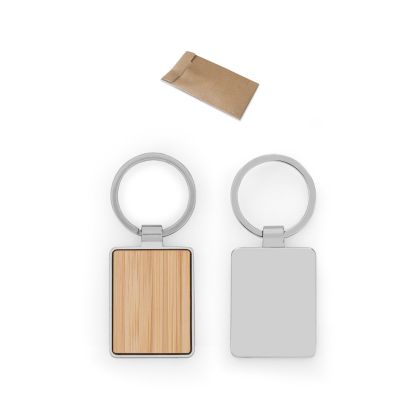 GASTON RECTANGULAR. Правоъгълен ключодържател от цинк и бамбук