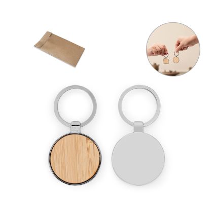 GASTON ROUND. Кръгъл ключодържател от цинк и бамбук