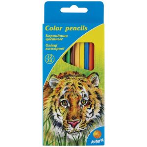 Цветни моливи Kite Tiger двустранни 12 бр.