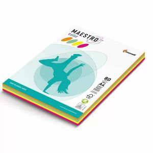 Цветен картон микс Maestro Color - жълт, розов, зелен и син пастел, A4, 4x10л. 160g/m2