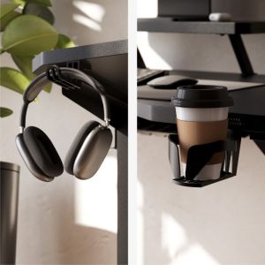 Бюро Leader 5.1 с поставка за монинтор - 115см, черен