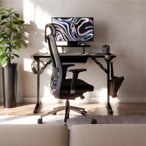 Бюро Leader 5.1 с поставка за монинтор - 115см, черен