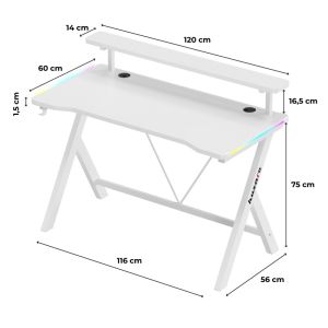 Геймърско бюро Hero 1.9 RGB, 120см, бял