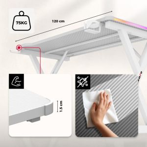 Геймърско бюро Hero 2.3 RGB, 120см, бял