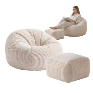 Фотьойл-пуф Comfy 3.0 с поставка за крака - бежов