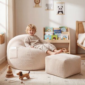 Фотьойл-пуф Comfy 3.0 с поставка за крака - бежов