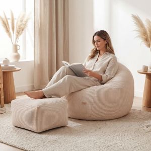 Фотьойл-пуф Comfy 3.0 с поставка за крака - бежов