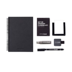 STARTER KIT INFINITEBOOK A5 PLANNER TEXTURE. Комплект, включващ „Infinitebook“ с твърда корица, 1 комплект за почистване, 1 маркер и 1 държач за химикалка