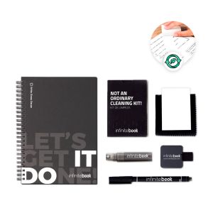 STARTER KIT INFINITEBOOK. Комплект „Infinitebook” с твърда корица, 1 комплект за почистване, 1 маркер и 1 държач за химикалка