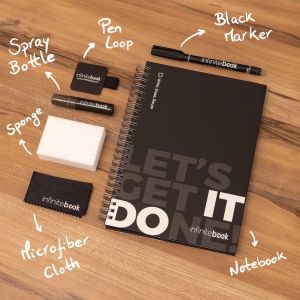 STARTER KIT INFINITEBOOK. Комплект „Infinitebook” с твърда корица, 1 комплект за почистване, 1 маркер и 1 държач за химикалка