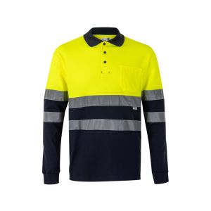 VL PLUTO. Двуцветна поло риза с пике (150 г/м²) с дълъг ръкав, от памук (55%) и полиестер (45%)