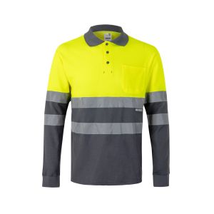 VL PLUTO LARGE. Двуцветна поло риза с пике (150 г/м²) с дълъг ръкав, от памук (55%) и полиестер (45%)