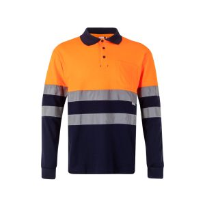 VL PLUTO LARGE. Двуцветна поло риза с пике (150 г/м²) с дълъг ръкав, от памук (55%) и полиестер (45%)