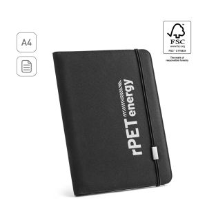 EMERGE FOLDER II. 300D рециклиран полиестер (100% rPET) A4 папка с еластично затваряне