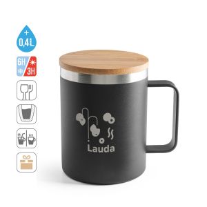 LAUDA. Чаша от 90% рециклирана неръждаема стомана с бамбуков капак 420 mL