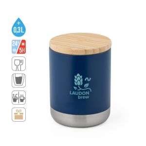 NORRE TUMBLER. Вакуумна чаша с двойна стена от неръждаема стомана (36% рециклирана) с бамбуков капак 370 mL