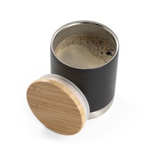 NORRE TUMBLER. Вакуумна чаша с двойна стена от неръждаема стомана (36% рециклирана) с бамбуков капак 370 mL
