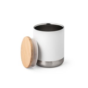 NORRE TUMBLER. Вакуумна чаша с двойна стена от неръждаема стомана (36% рециклирана) с бамбуков капак 370 mL