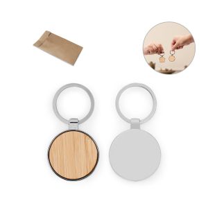 GASTON ROUND. Кръгъл ключодържател от цинк и бамбук