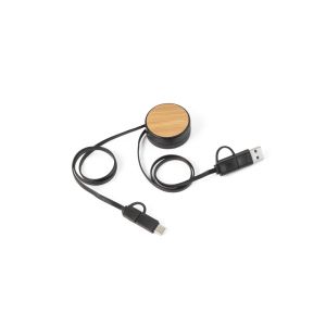 RUBINS. Прибиращ се USB кабел 6 в 1 от рециклиран ABS (100% rABS) и бамбук