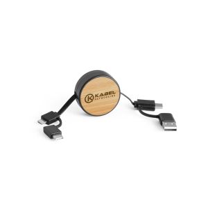RUBINS. Прибиращ се USB кабел 6 в 1 от рециклиран ABS (100% rABS) и бамбук
