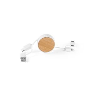 RUBINS. Прибиращ се USB кабел 6 в 1 от рециклиран ABS (100% rABS) и бамбук