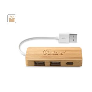 MOSER. ХЪБ с 2 USB-A и 1 USB-C порта в бамбуков цвят