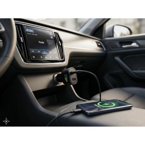 DIRAC. Адаптор за запалка за кола с порт USB-A 18W и USB-C 20W от pециклиран ABS (100% rABS)
