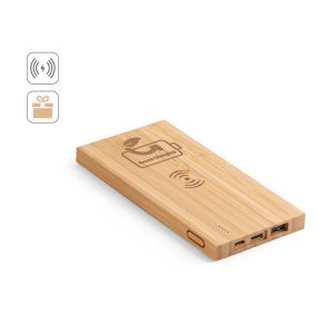 FITCH. Захранваща батерия 5000 mAh с 5W безжично зарядно устройство от бамбуково