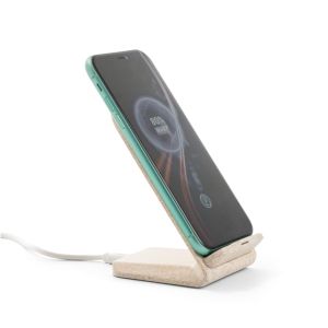 ENGLERT. Поставка за смартфон с 10W бързо безжично зарядно устройство от рециклиран ABS (70% rABS) и влакна от пшенична слама